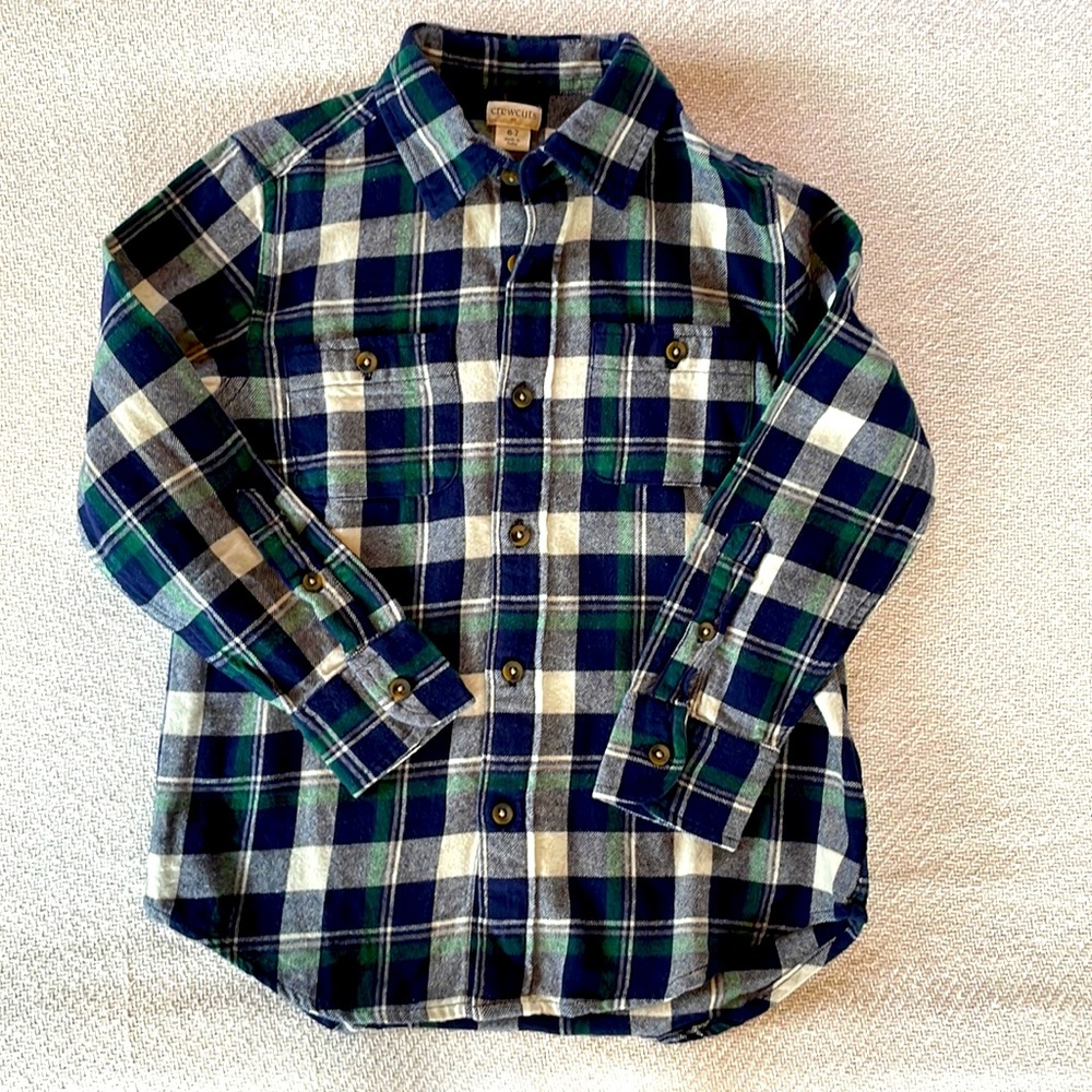 J.Crew Crewcuts SZ 6/7 Boys' long-sleeve flannel shirt- Blue & Green